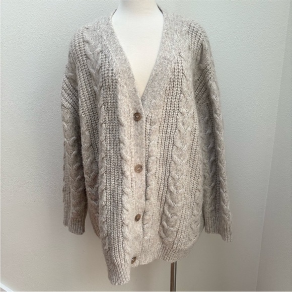 Jenni Kayne Cocoon Cardigan Cable Knit Sweater Oversized Taupe Beige Size Xl - Picture 2 of 14